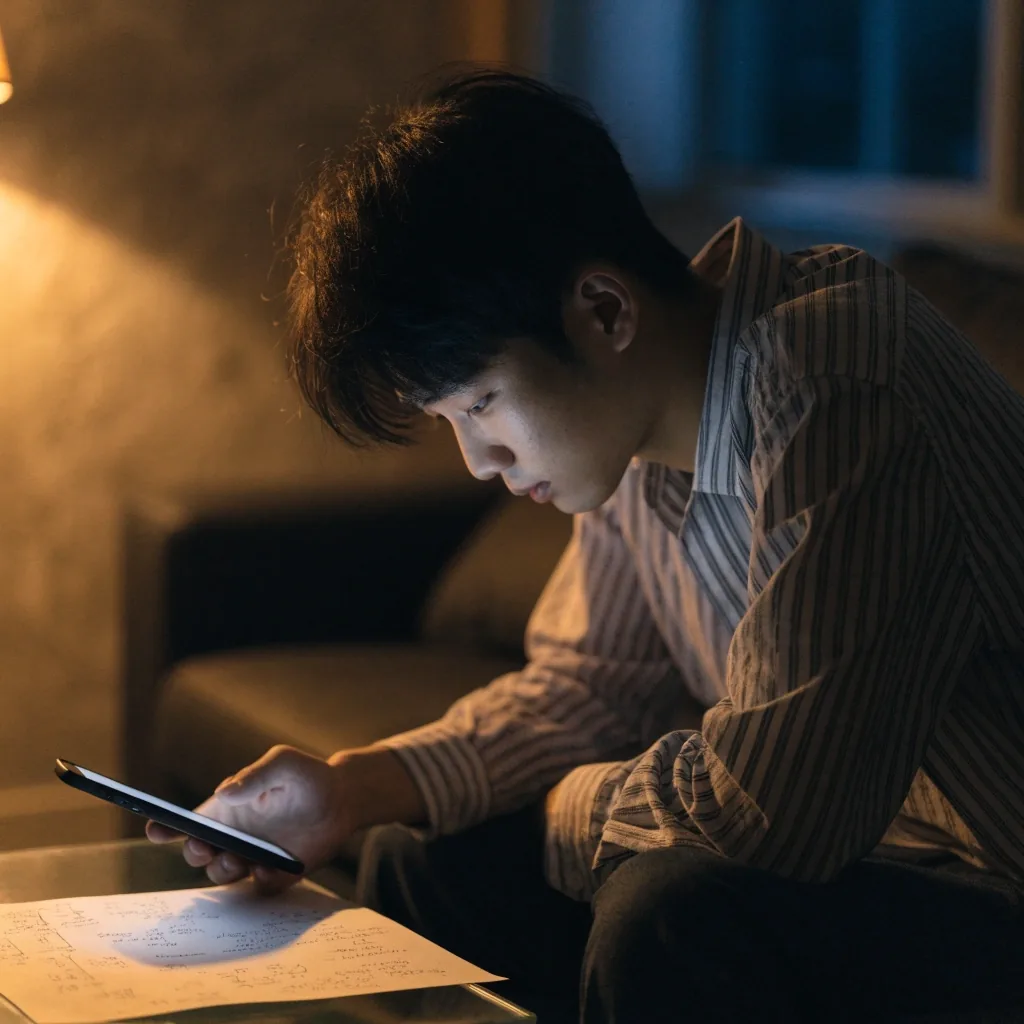 노트 옆에 놓인 큰 화면의 태블릿과 문제를 풀다 멈춘 손